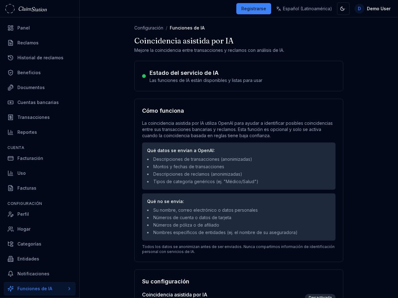Configuración de funciones de IA en ClaimStation